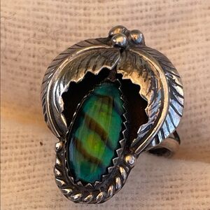 Sterling Silver Green Abalone Teardrop Ring